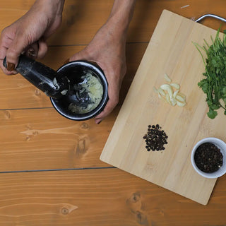 black marble pestle and mortar