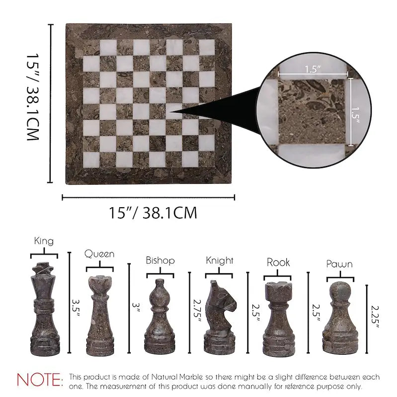 Oceanic Grey & White 15 inch marble chess