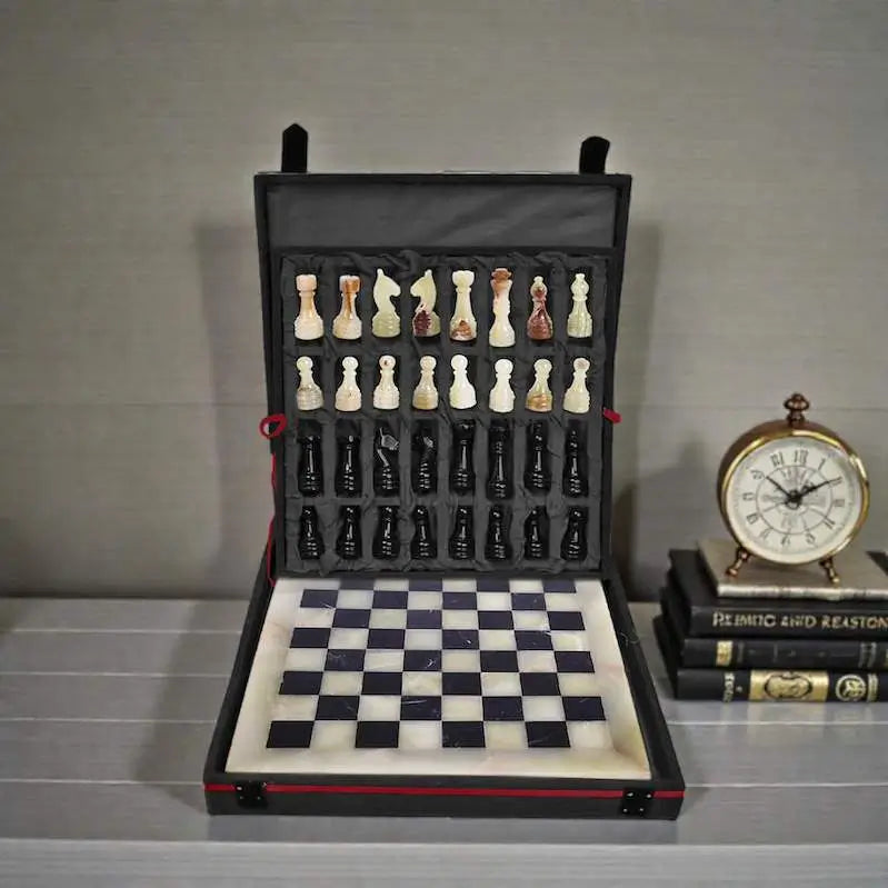 Onyx and Black 12 Inch Marble Chess Set