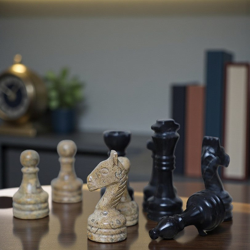 Marble Hives Luxury Handmade Marble Chess Set -Coral and Black -10 Inch