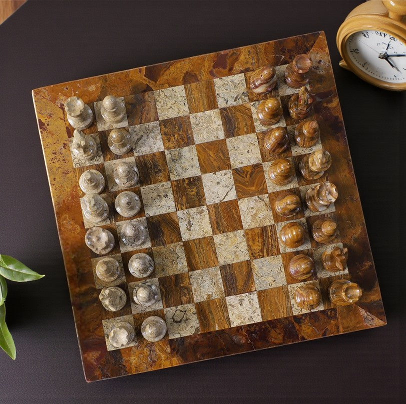 Marble Hives Luxury Handmade Marble Chess Set - Red and Coral -10 Inch
