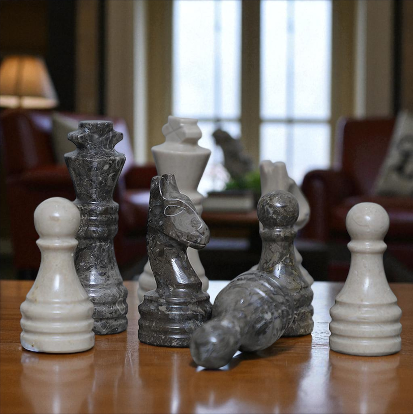 Marble Hives Luxury Handmade Marble Chess Set -Grey and Verona-10 Inch