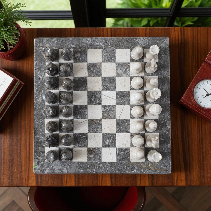 Marble Hives Luxury Handmade Marble Chess Set -Grey and Verona-10 Inch