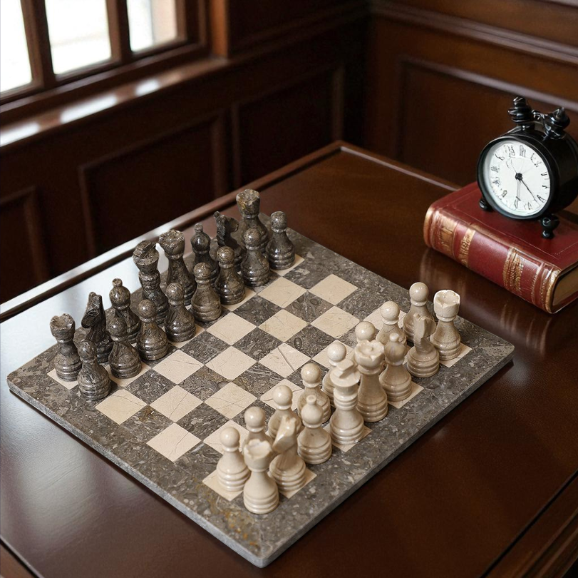 Marble Hives Luxury Handmade Marble Chess Set -Grey and Verona-10 Inch