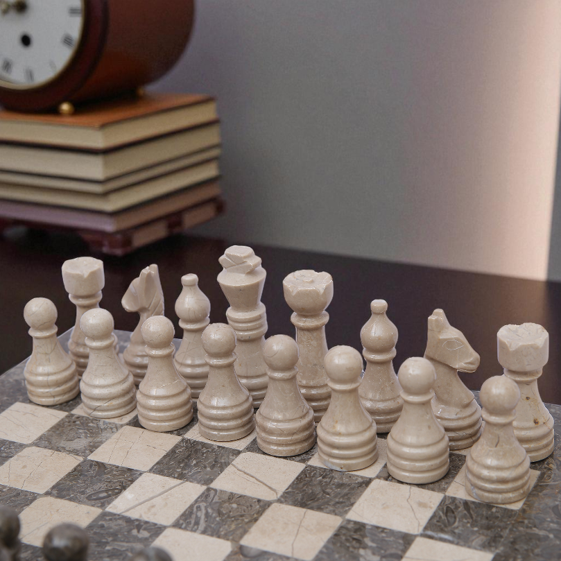 Marble Hives Luxury Handmade Marble Chess Set -Grey and Verona-10 Inch
