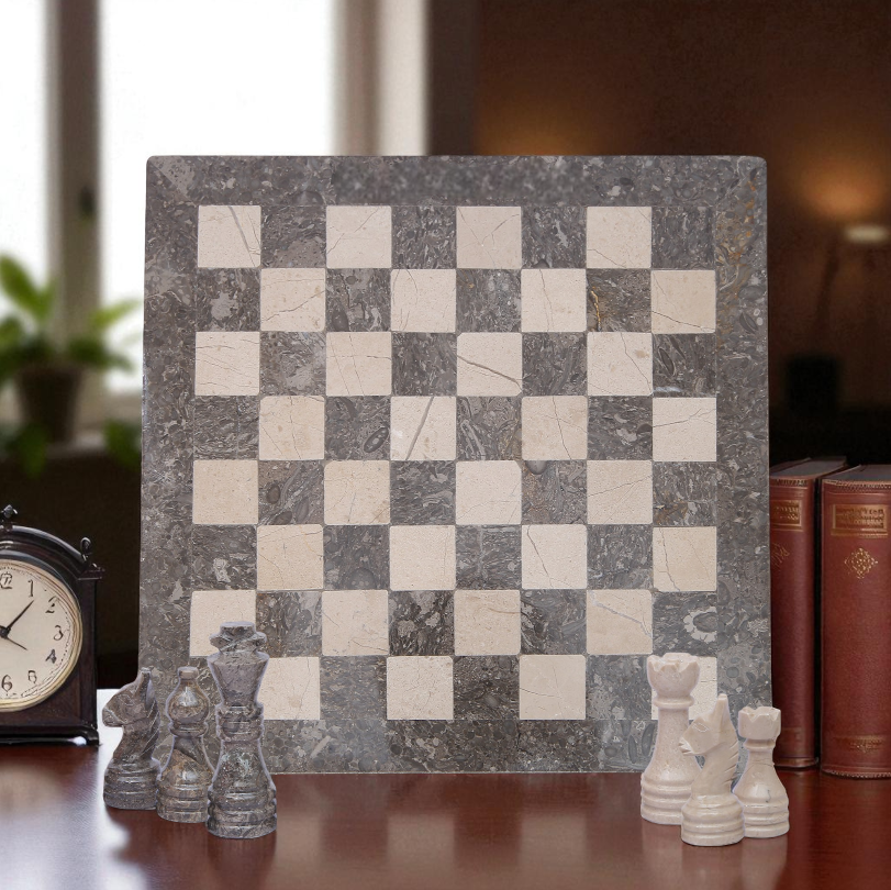 Marble Hives Luxury Handmade Marble Chess Set -Grey and Verona-10 Inch