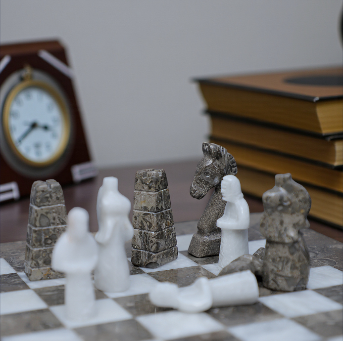 Grey and White Marble Statue Chess Set - 15 Inch