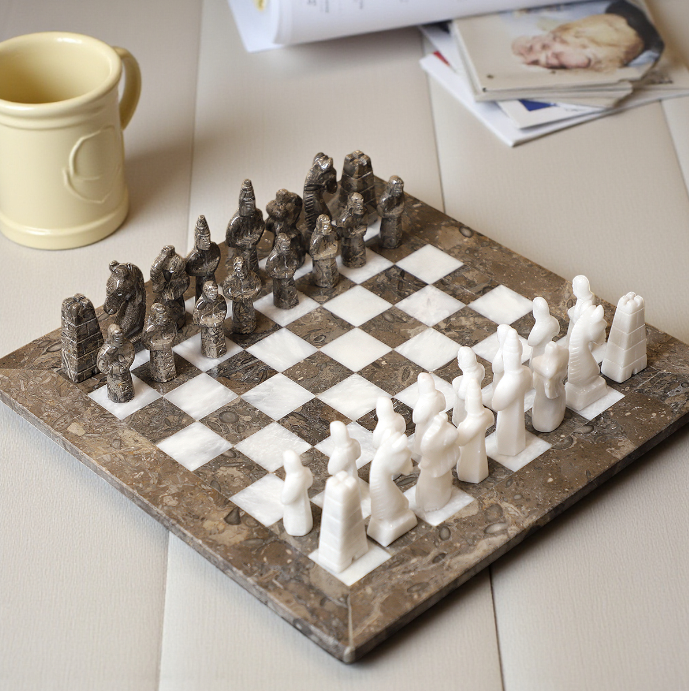 Grey and White Marble Statue Chess Set - 15 Inch