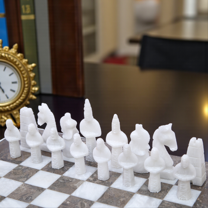 Grey and White Marble Statue Chess Set - 15 Inch