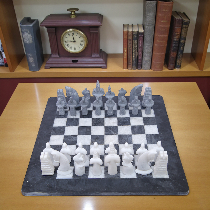 15 Inch Grey and White Matt Marble Statue Chess Set