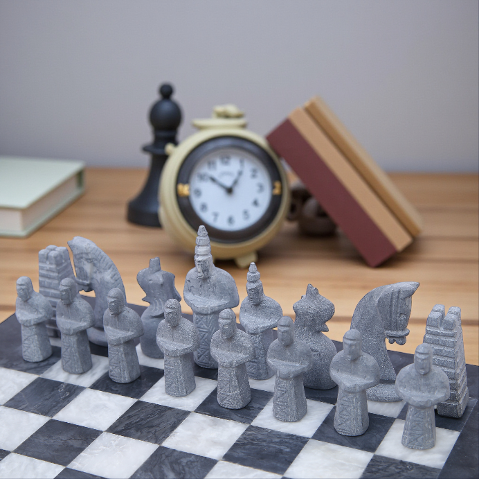 15 Inch Grey and White Matt Marble Statue Chess Set