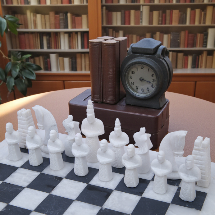White and Black Matt Marble Statue Chess Set - 15 Inch