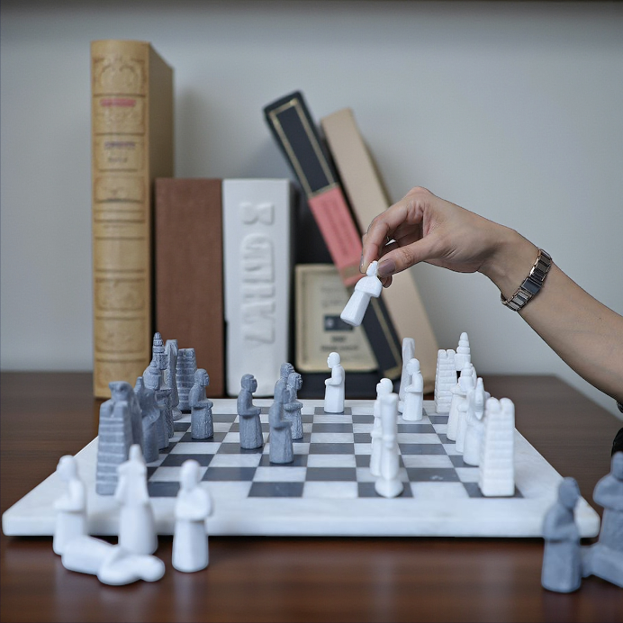 White and Black Matt Marble Statue Chess Set - 15 Inch