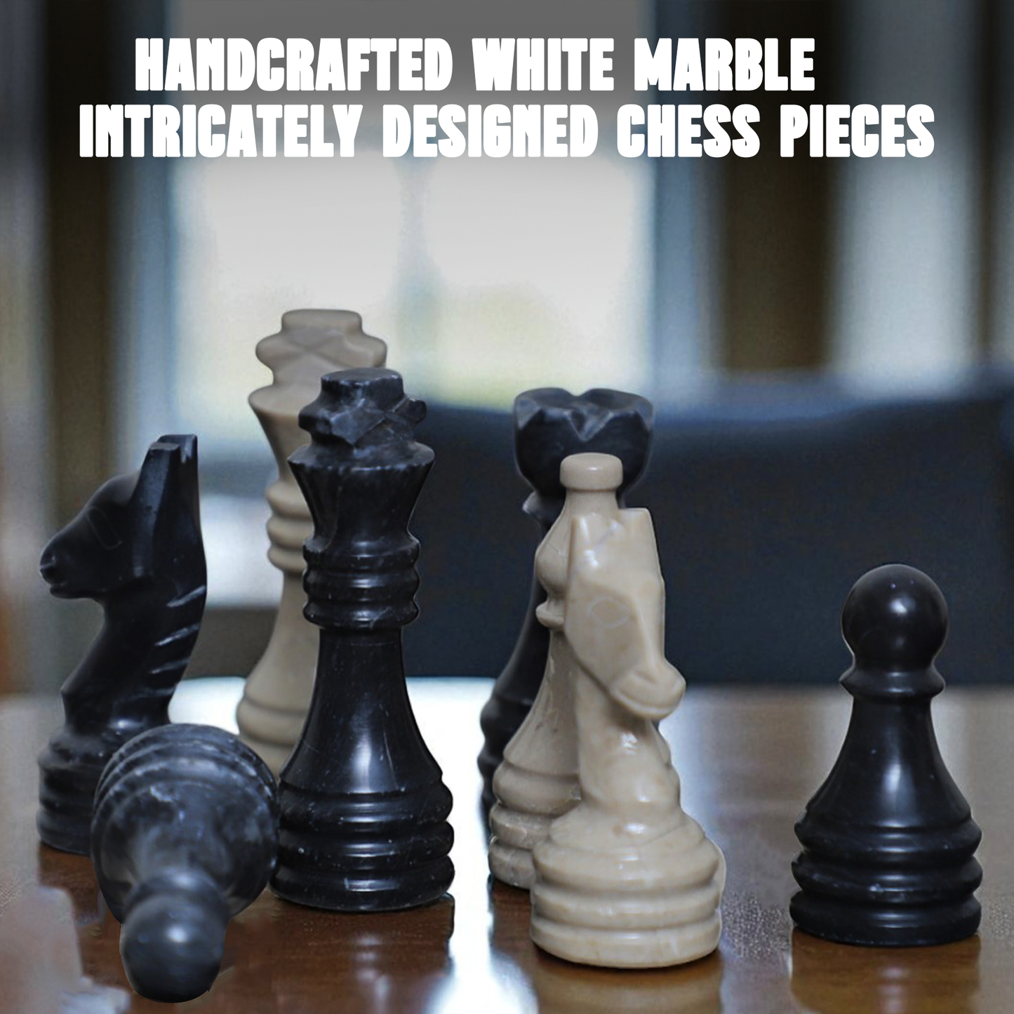 Marble Hives Luxury Handmade Marble Chess Set – Black and Beige