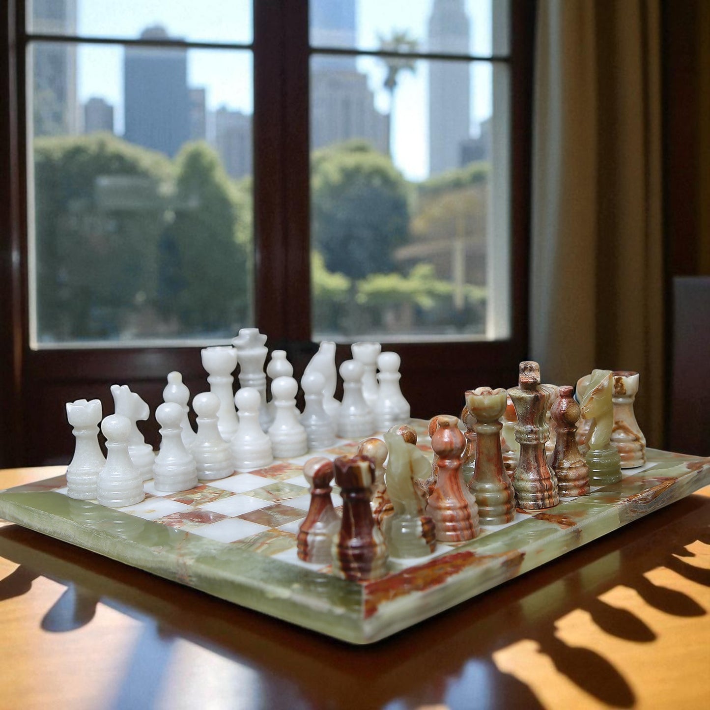 Marble Hives Luxury Handmade Marble Chess Set – Green Onyx & White