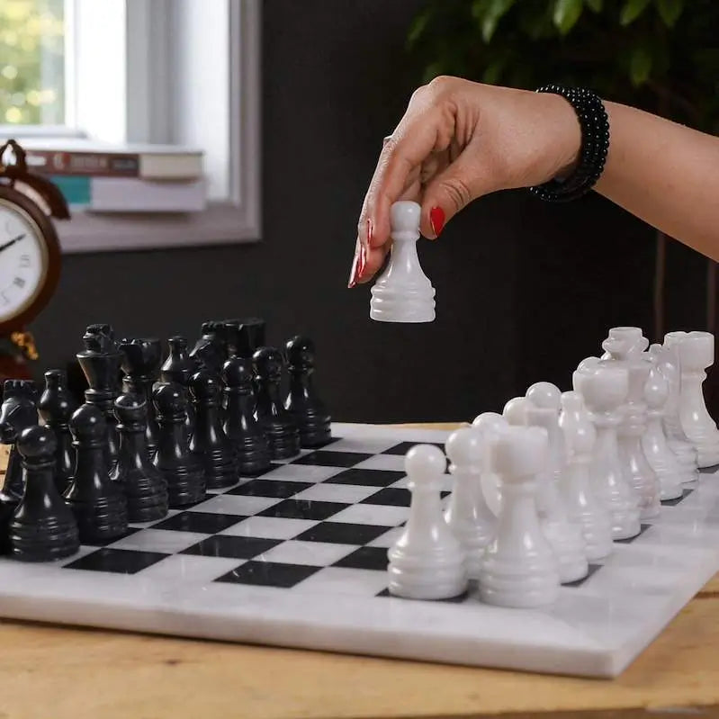 White and Black 15 Inch Marble Chess Set