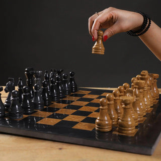  Black and Golden Fancy Marble Chess Set