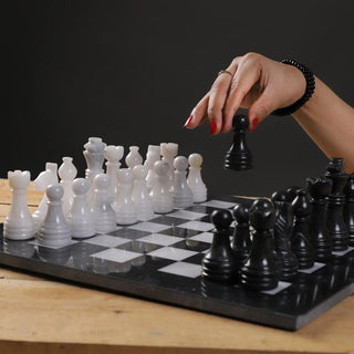 15 Inch Black and White Fancy Chess Set