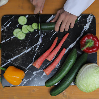 black cutting board marble