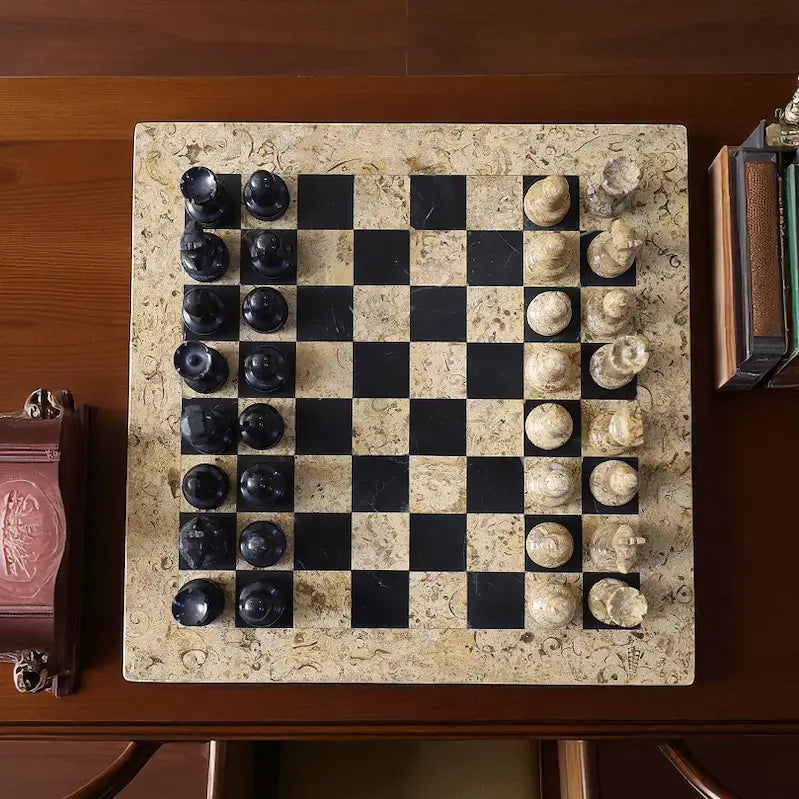 15 Inch Coral and Black Marble Chess Set