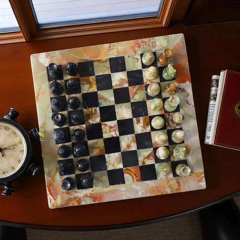 15 Inch Green & Black Marble Chess Set