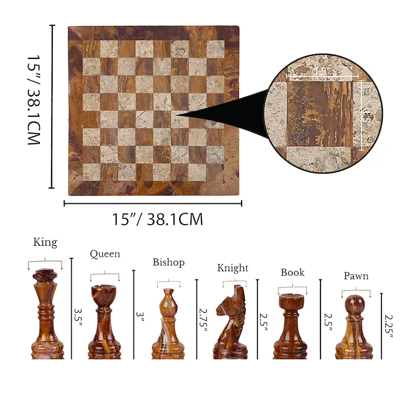 15 Inch Red and coral Marble Chess Set