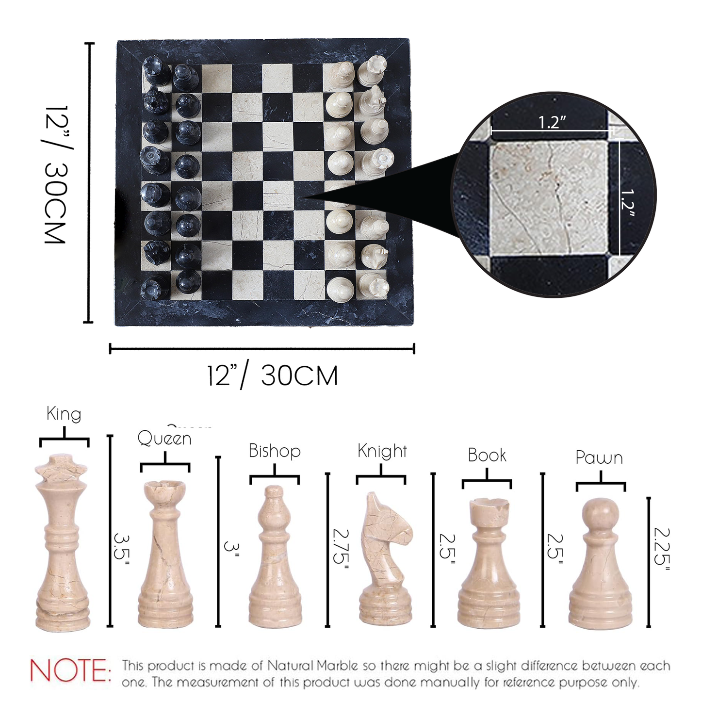 Marble Hives Luxury Handmade Marble Chess Set – Black and Beige