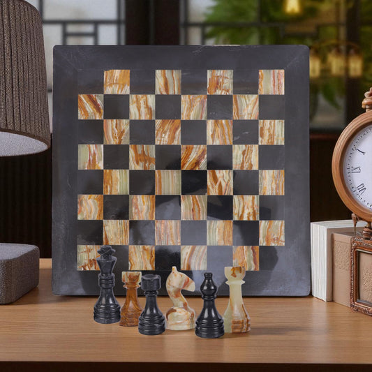 Marble Hives Luxury Handmade Marble Chess Set – Black & Onyx Green