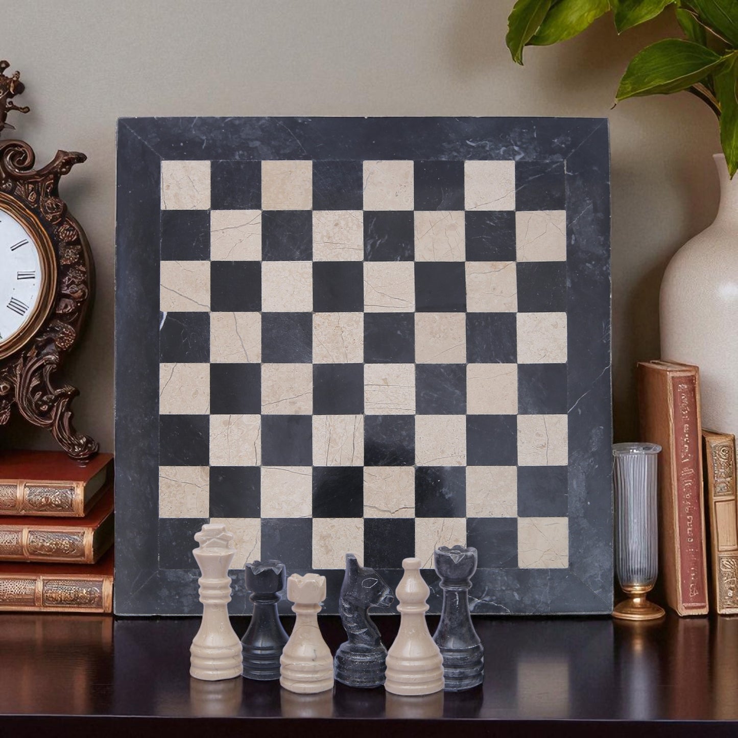 Marble Hives Luxury Handmade Marble Chess Set – Black and Beige