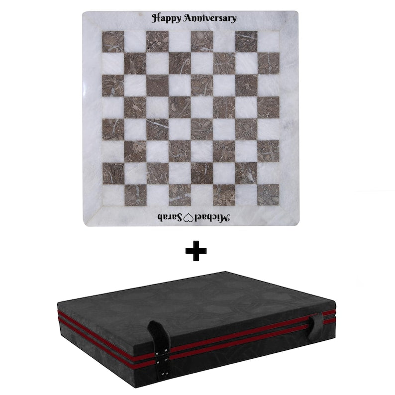 12 Inch White & Oceanic Grey Marble Chess Set
