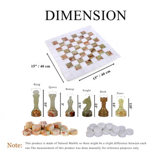 15 Inch Green and White Marble Chess Set with FREE Checkers