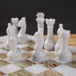 Green and White Marble Chess Set with FREE Checkers