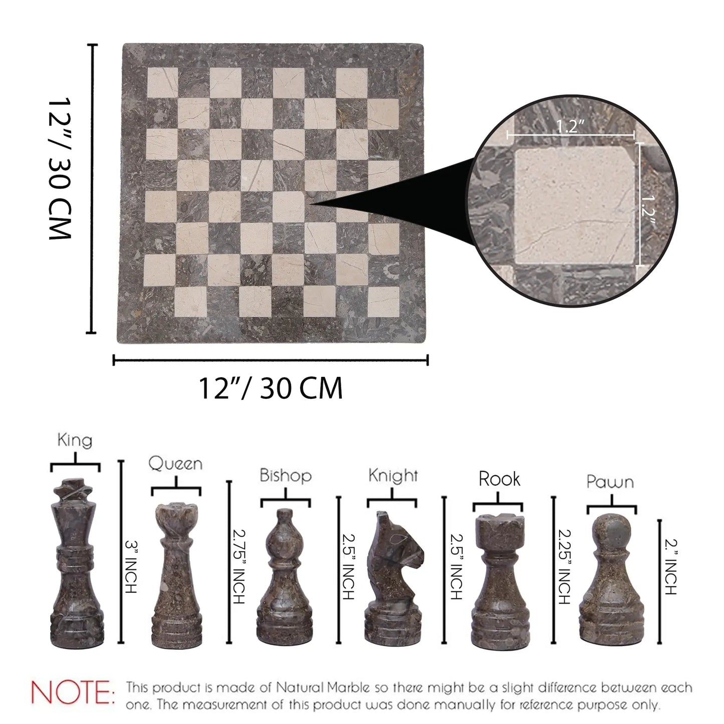 oceanic grey 12 inch marble chess