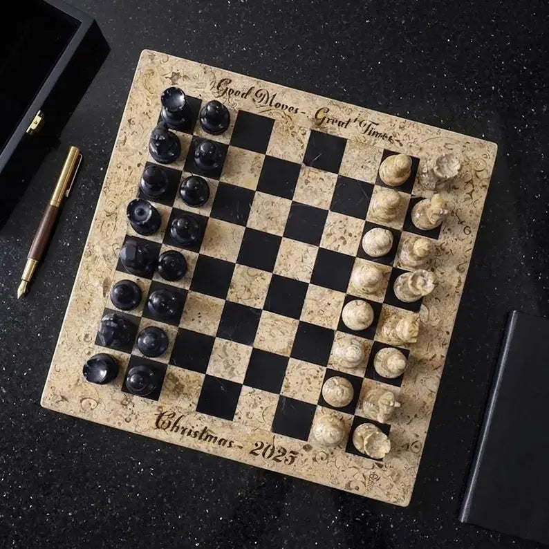 personalized coral black handmade chess 