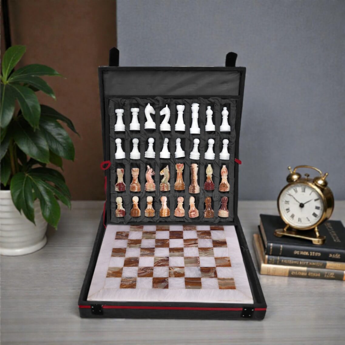 white onyx marble chess gift box