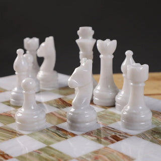 12 Inch White and Green Onyx Marble Chess Set